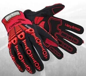 x2 Pairs HexArmor Chrome Series Cut 5 Impact Slipfit 4028 Size 7/S Red Black